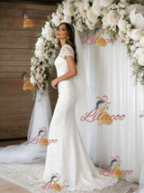 White Mermaid Lace Short Sleeve Wedding Dress