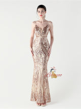 Mermaid Sequins Spaghetti Straps Beading Prom Dress