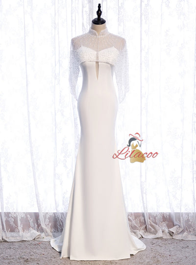 Light Blue Mermaid Prom Dress With Shawl