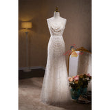 White Mermaid Sequins Pearls Wedding Dress