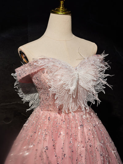 Pink Tulle Sequins Homecoming Dress