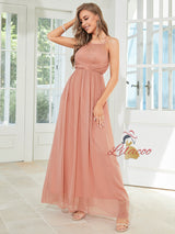 Pink Chiffon Halter Prom Dress
