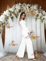 White Off the Shoulder Long Sleeve Jumpersuit