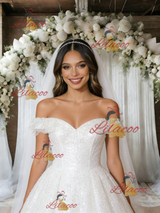 White Sequins Off the Shoulder Wedding Dress