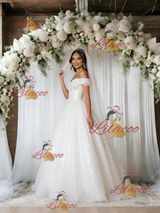 White Sequins Off the Shoulder Wedding Dress