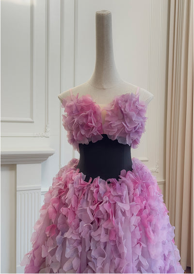 Pink Purple Tulle Flower Straps Prom Dress