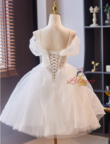 White Tulle Lace Spaghetti Straps Wedding Dress