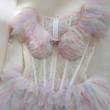 Colorful Tulle Lace Tiers Prom Dress