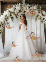 White Sequins Off the Shoulder Wedding Dress