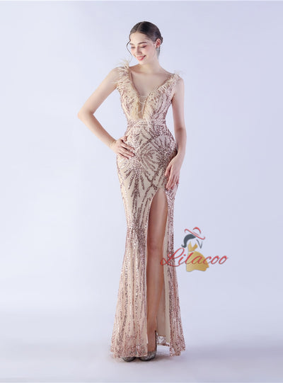 V-neck Sequins Mermaid Prom Dress