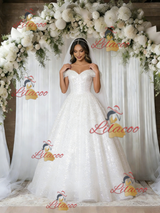 White Sequins Off the Shoulder Wedding Dress