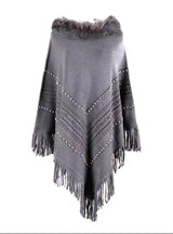 Fringe Knit Pullover Cloak Shawl
