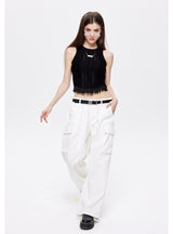 Color Mmatching Striped Tassel Sleeveless Vest