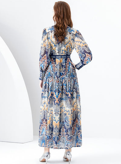Long-sleeved Slim Breasted Printed Dress