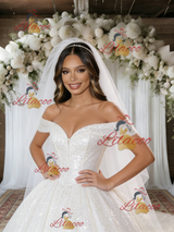 White Sequins Off the Shoulder Wedding Dress