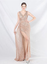 V-neck Mermaid Sequins Beading Prom Dress