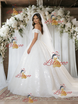 White Ball Gown Sequins Off the Shoulder Wedding Dress