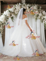White Ball Gown Sequins Off the Shoulder Wedding Dress