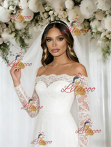 A-Line White Lace Long Sleeve Wedding Dress