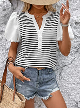 Small Stand Collar Casual Striped T-shirt