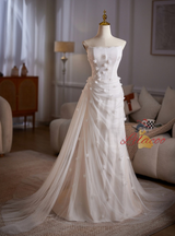 White Mermaid Tulle Strapless Wedding Dress