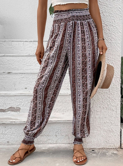 National Style High Waist Printed Elastic Dress