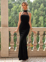 Sexy Contrast Mesh Mermaid Halter Dress