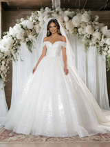 White Ball Gown Sequins Off the Shoulder Wedding Dress