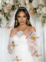 A-Line White Lace Long Sleeve Wedding Dress