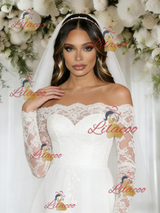 A-Line White Lace Long Sleeve Wedding Dress