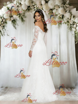 A-Line White Lace Long Sleeve Wedding Dress