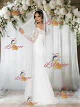 A-Line White Lace Long Sleeve Wedding Dress