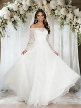 A-Line White Lace Long Sleeve Wedding Dress