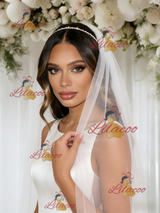 White Tulle Lace Scoop Neck Wedding Dress