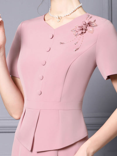 Pink Short Sleeve V-neck Mother Of The Bride Dress