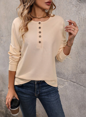 Long Sleeve Solid Color Shirt Round Neck T-shirt