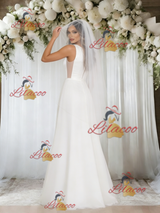 White Tulle Lace Scoop Neck Wedding Dress