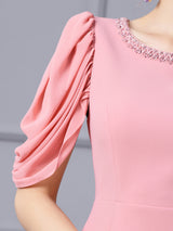 Pink Scoop Neck Beading Mother Of The Bride Dress