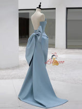 Blue Pleats Beading Prom Dress