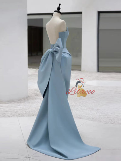 Blue Pleats Beading Prom Dress