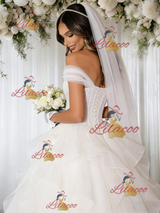 White Tulle Off the Shoulder Wedding Dress