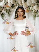 White Tulle Appliques Long Sleeve Wedding Dress
