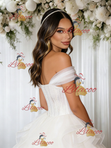 White Tulle Off the Shoulder Wedding Dress