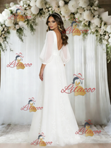 White Tulle Appliques Long Sleeve Wedding Dress