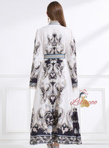 Palace Retro Trumpet Sleeve Printed Long Dress