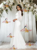 White Tulle Appliques Long Sleeve Wedding Dress