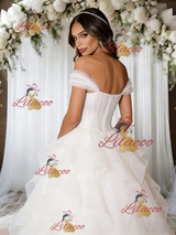 White Tulle Off the Shoulder Wedding Dress