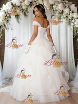 White Tulle Off the Shoulder Wedding Dress