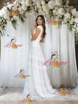 White Lace V-neck Wedding Dress