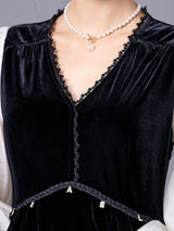 Black V-neck Velvet Mother Of The Bride Dress
